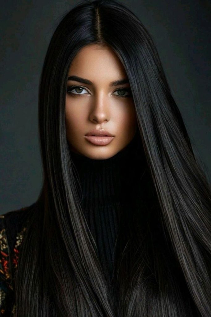 Sleek black straight hair elegance.
