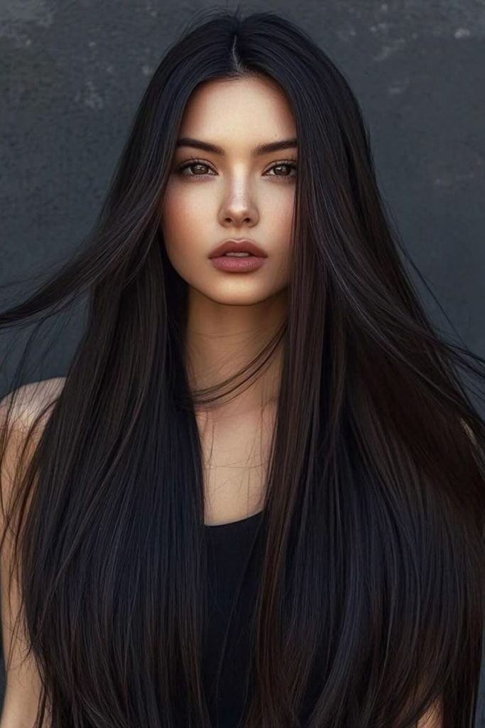 Sleek black straight hair elegance.