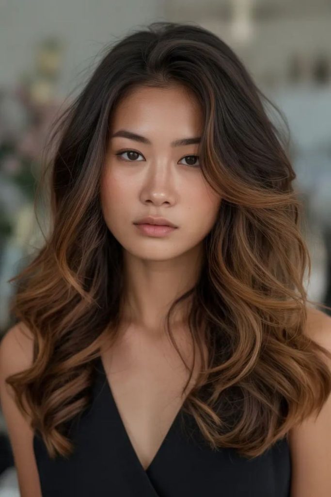 Smoky caramel brunette with rich tone.
