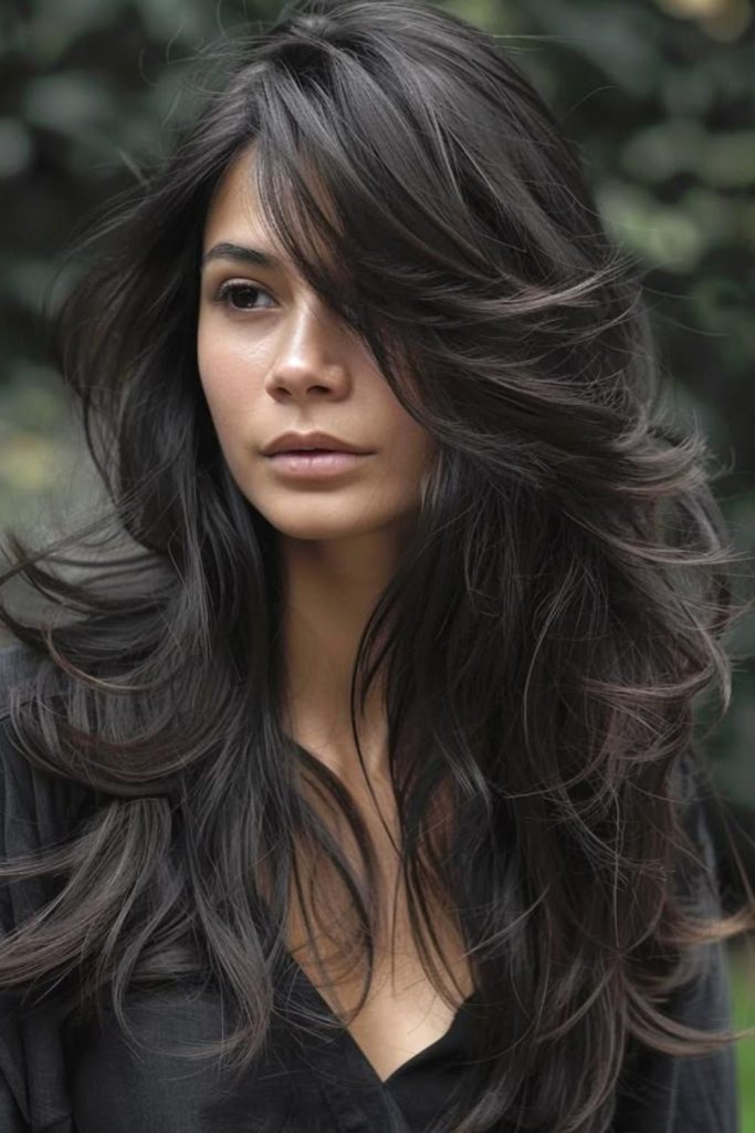 Layered voluminous hair with depth.