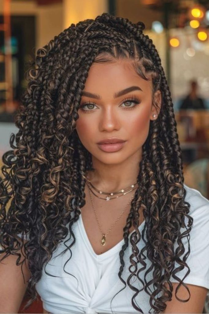 Snowlit box braids with silver beads.