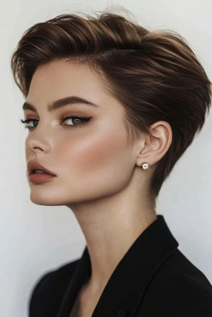 Soft sculpted pixie with curved shape.