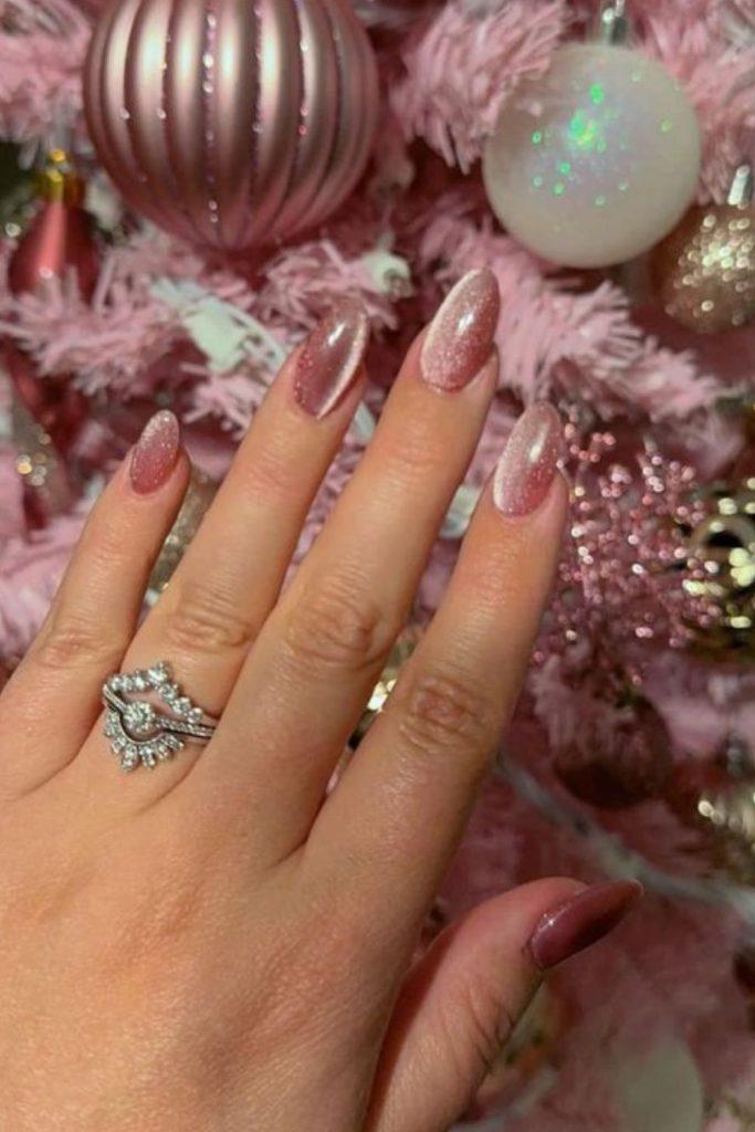 Velvet matte blush festive manicure.