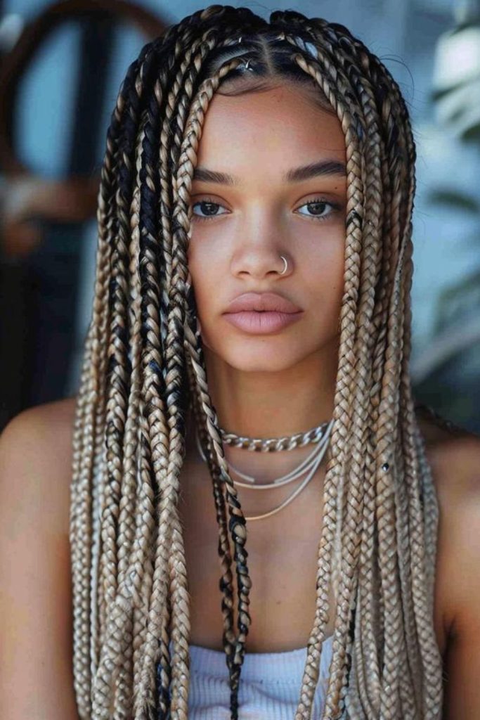 Shimmering cosmic glowing braid accents.