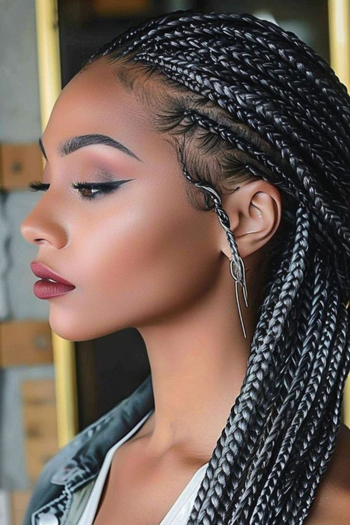 Metallic silver geometric braid layout.