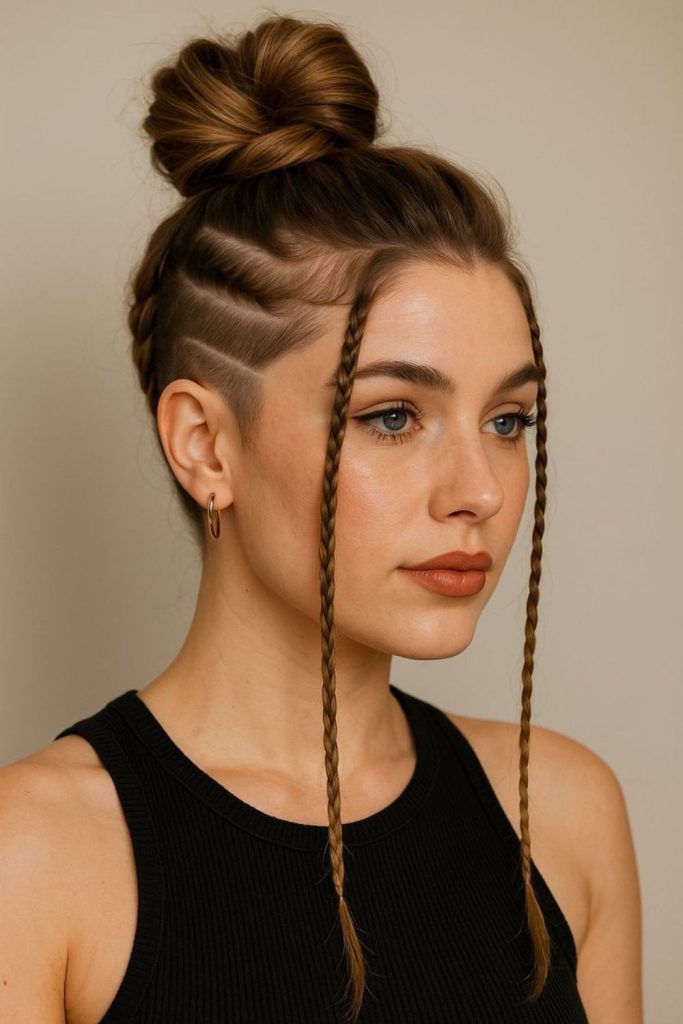 Twisted top bun with thunder vibe