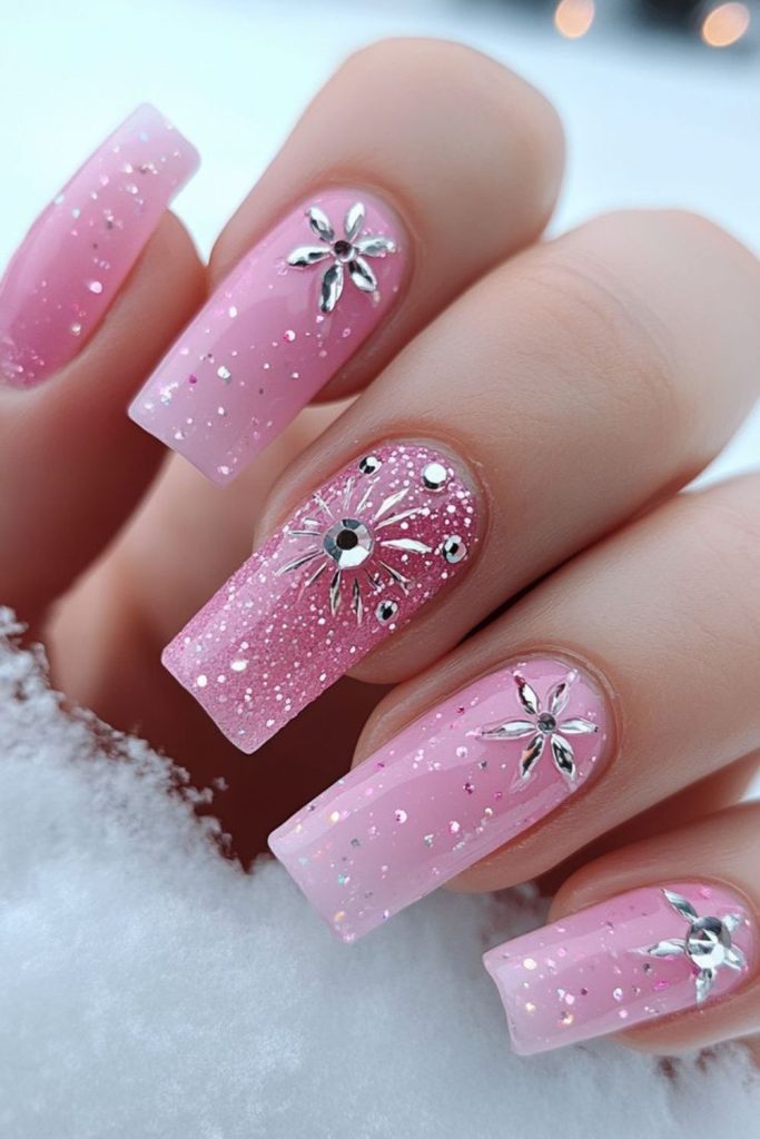 Sugar glitter pink dreamy nails.