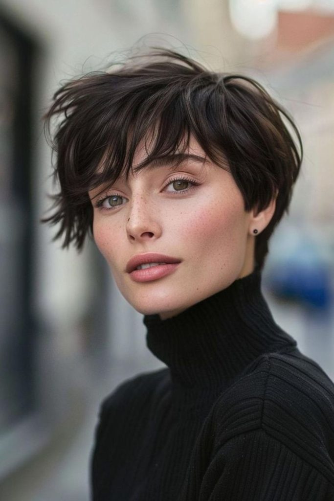 Textured fringe crop with messy bangs.