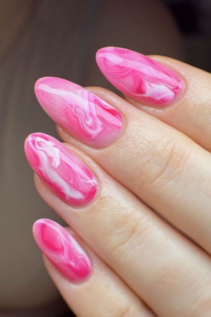 Marble pink and white nail design.