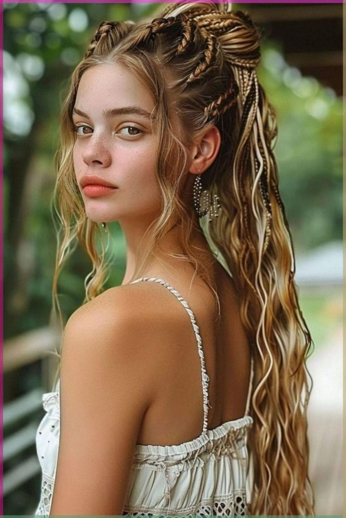 Braided accents with sparkling beads.