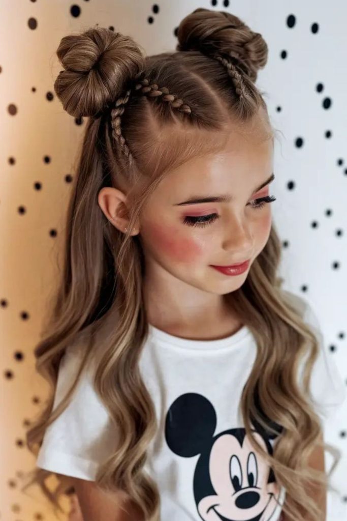 Double twisted space buns for girls.