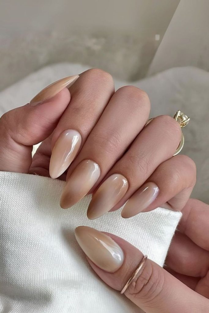 Ivory gray smoky minimalist nails.