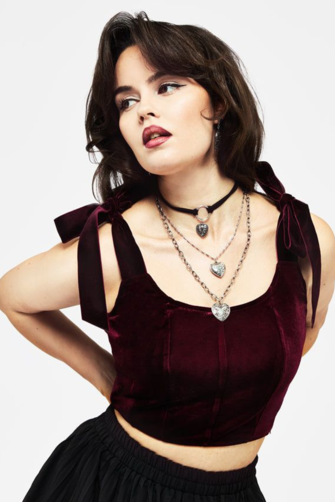 Velvet moonlight outfit with rich allure.