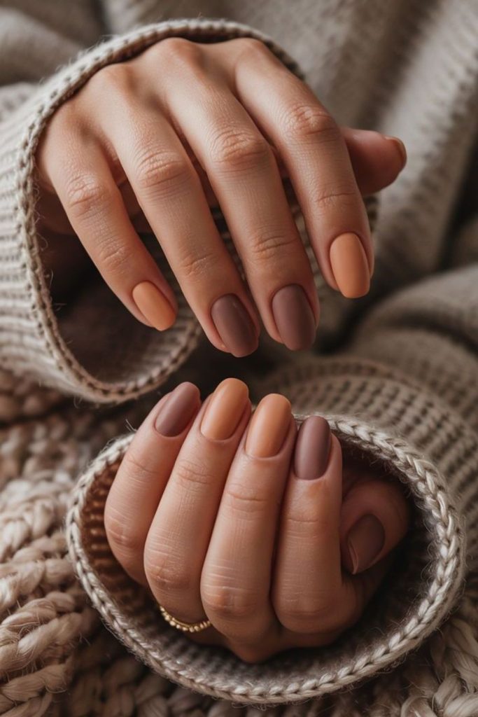 Walnut matte brown autumn nails