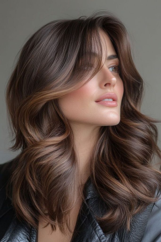 Ashy walnut hair with smoky finish.