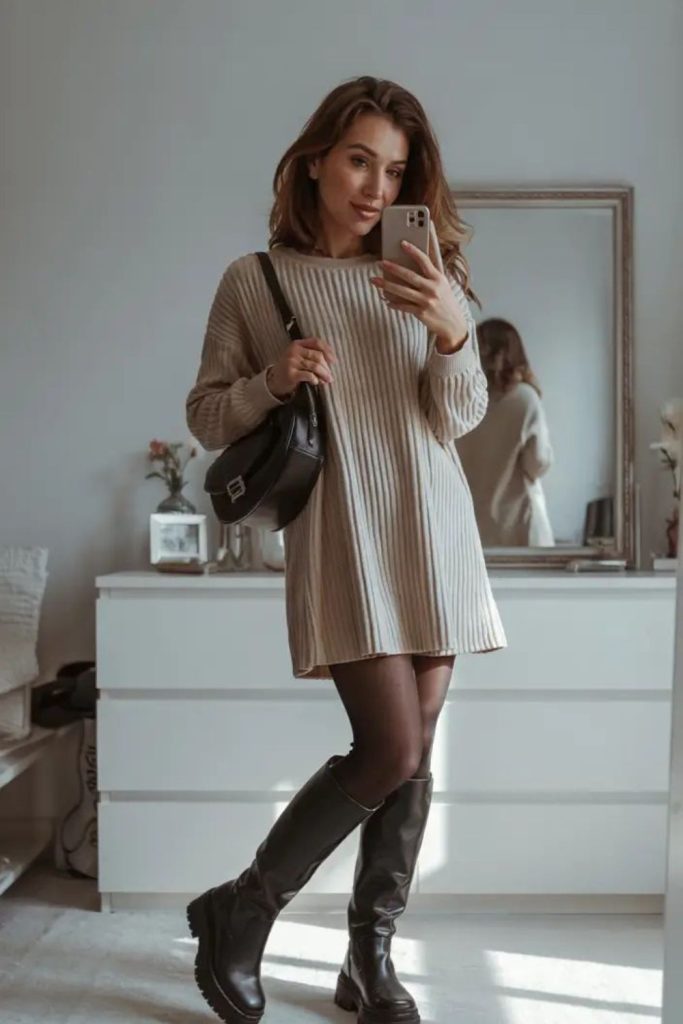 Whipped cream knit cozy winter look.