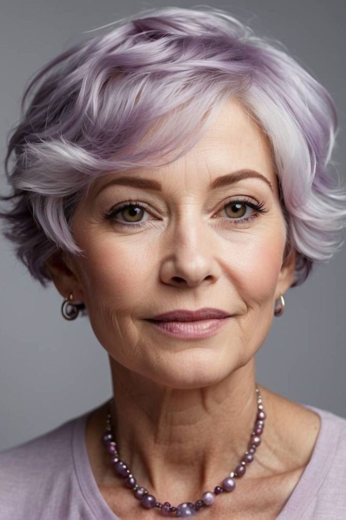 Lilac short crop with pastel hue.