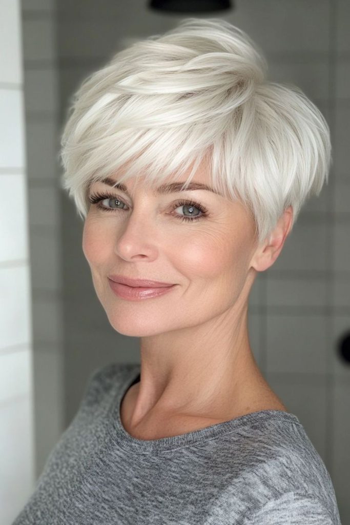 Platinum pixie cut with textured crown