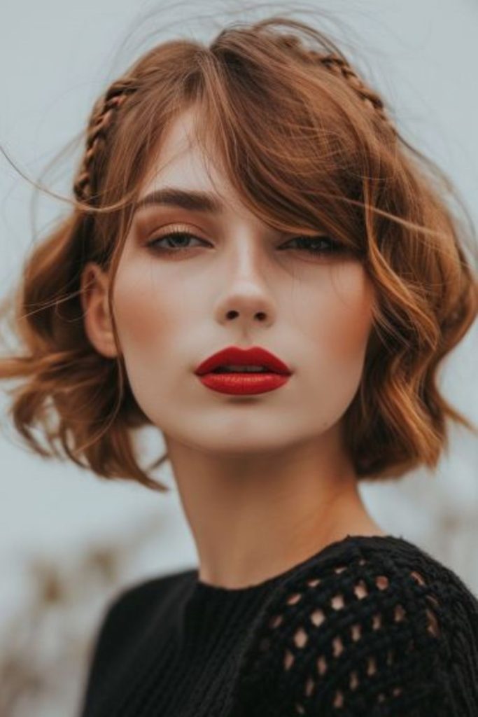 Vine plait framing cheeks with elegance.
