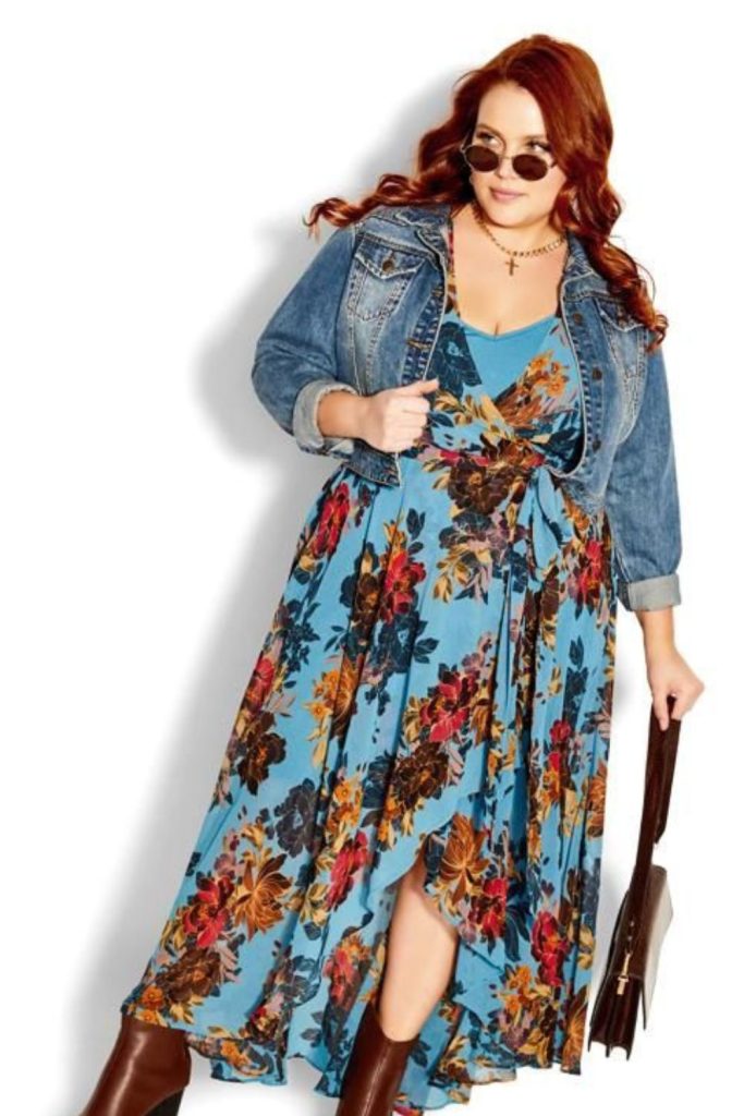 Floral dress denim jacket cowgirl.