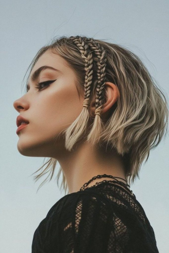 Dual warrior braids with metal cuffs