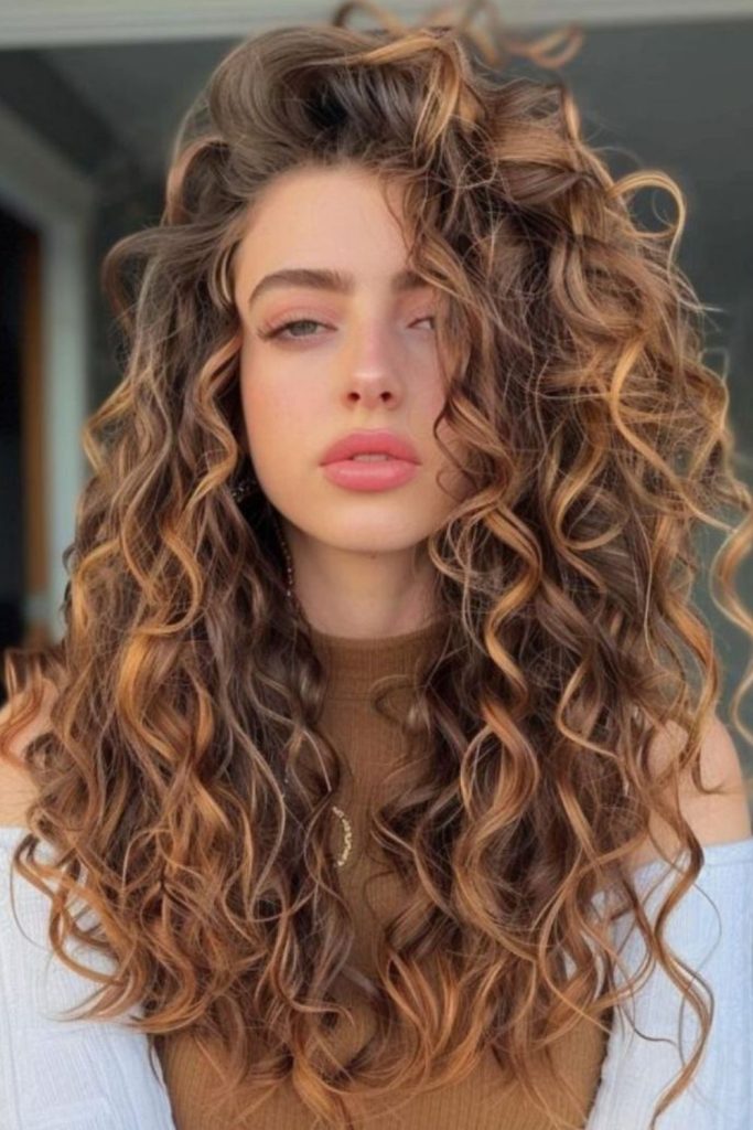 Amber Hour Cascade golden glowing curly hair