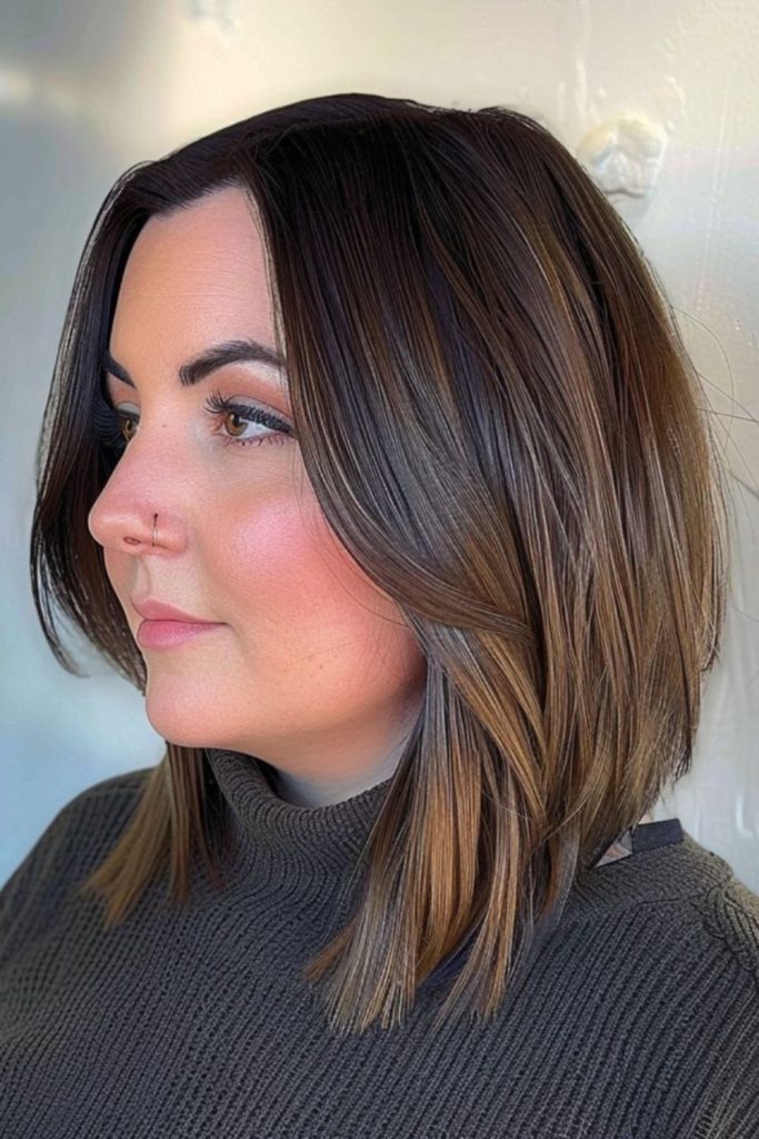 Angled bob elongates cheeks stylishly effortlessly