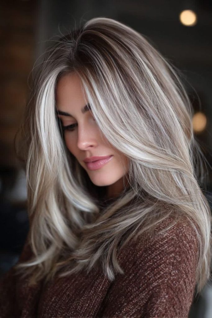 Latte blonde with subtle frosted shimmer