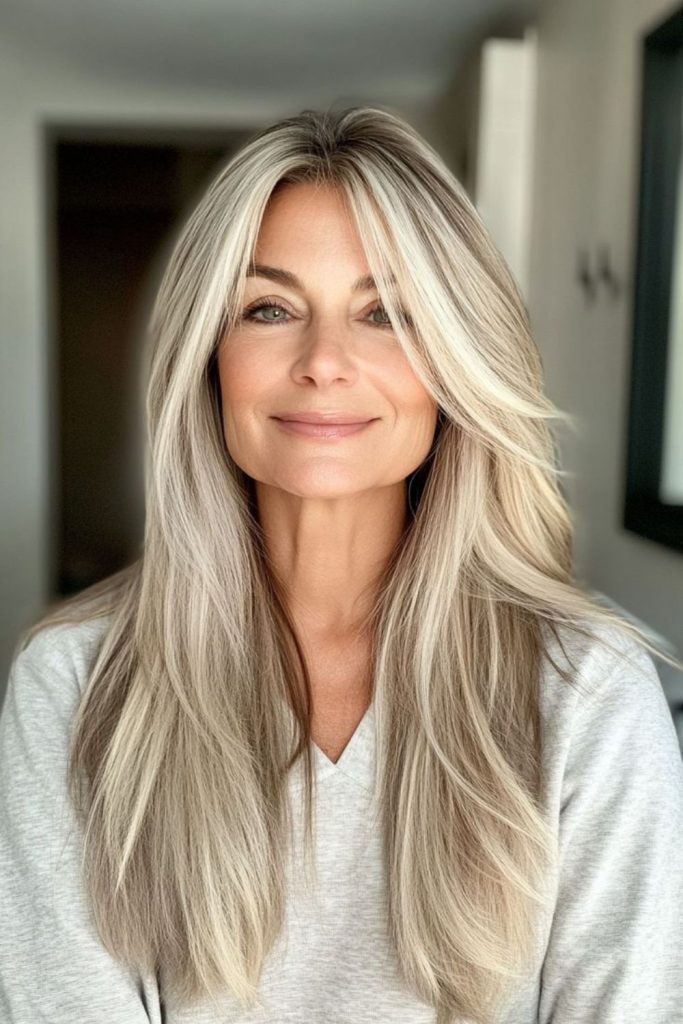 Ash blonde layered hairstyle for brightness.