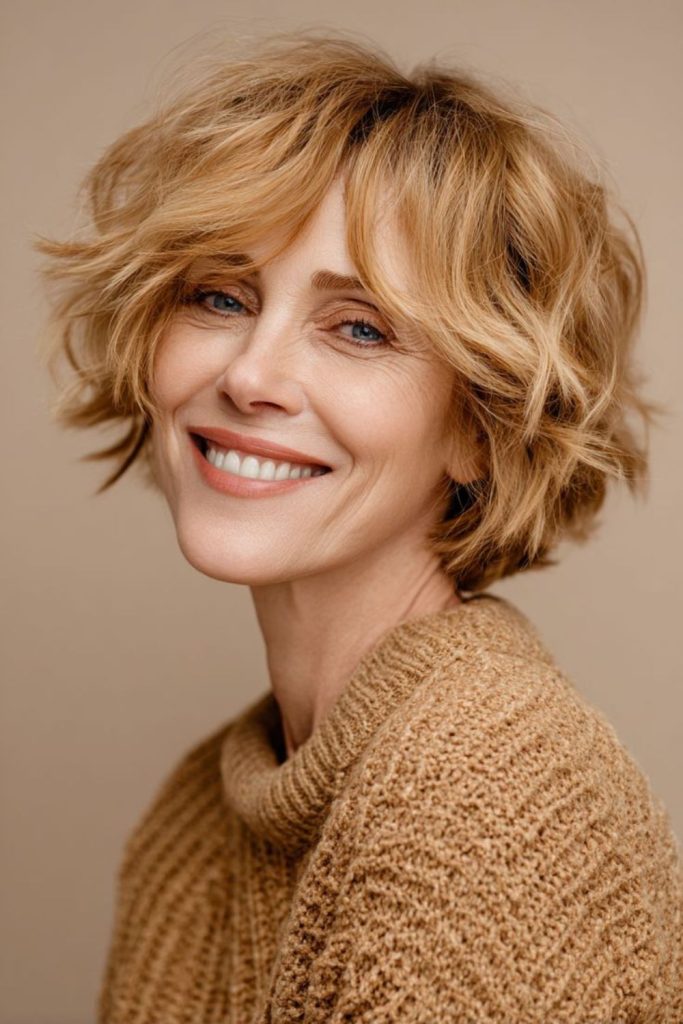 Amber bob glowing with warm tones.