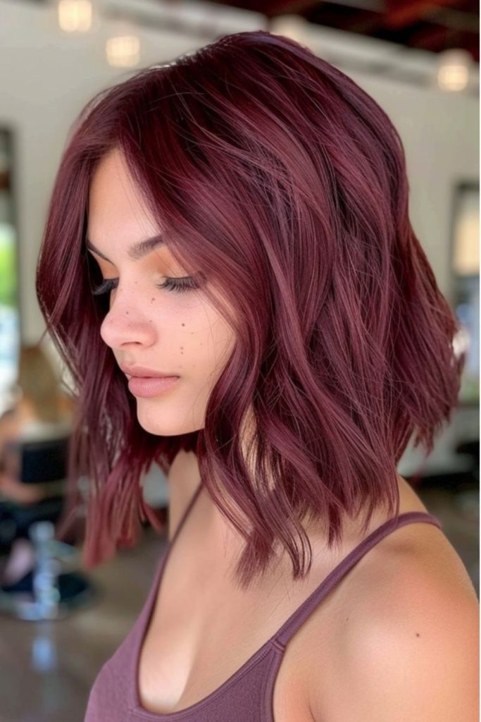 Berry-blush soft airy wave lob