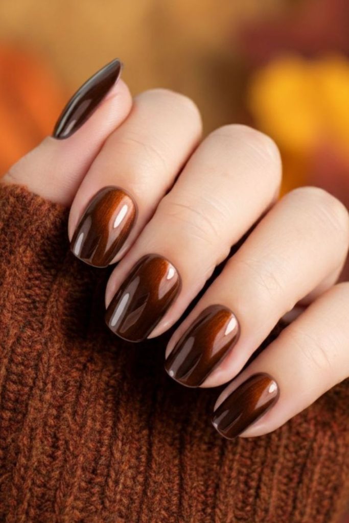 Bitter bronze sleek metallic brown nails