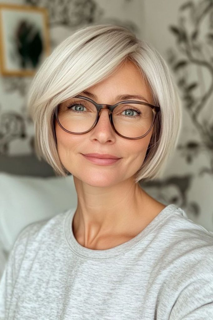 Straight blunt short crop hairstyle look