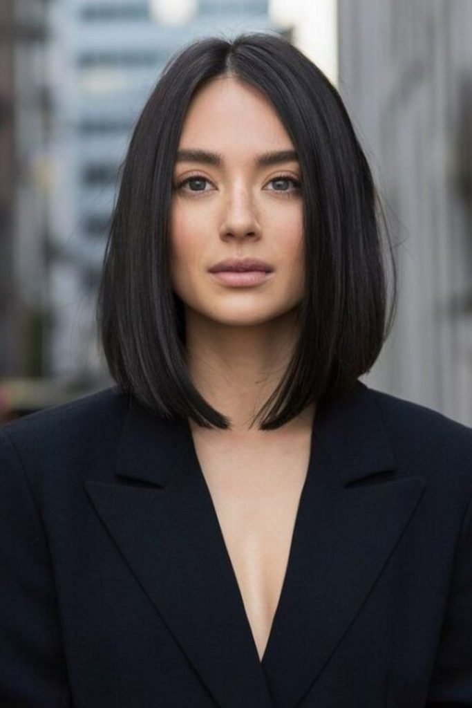 Sharp blunt bob with sleek finish.