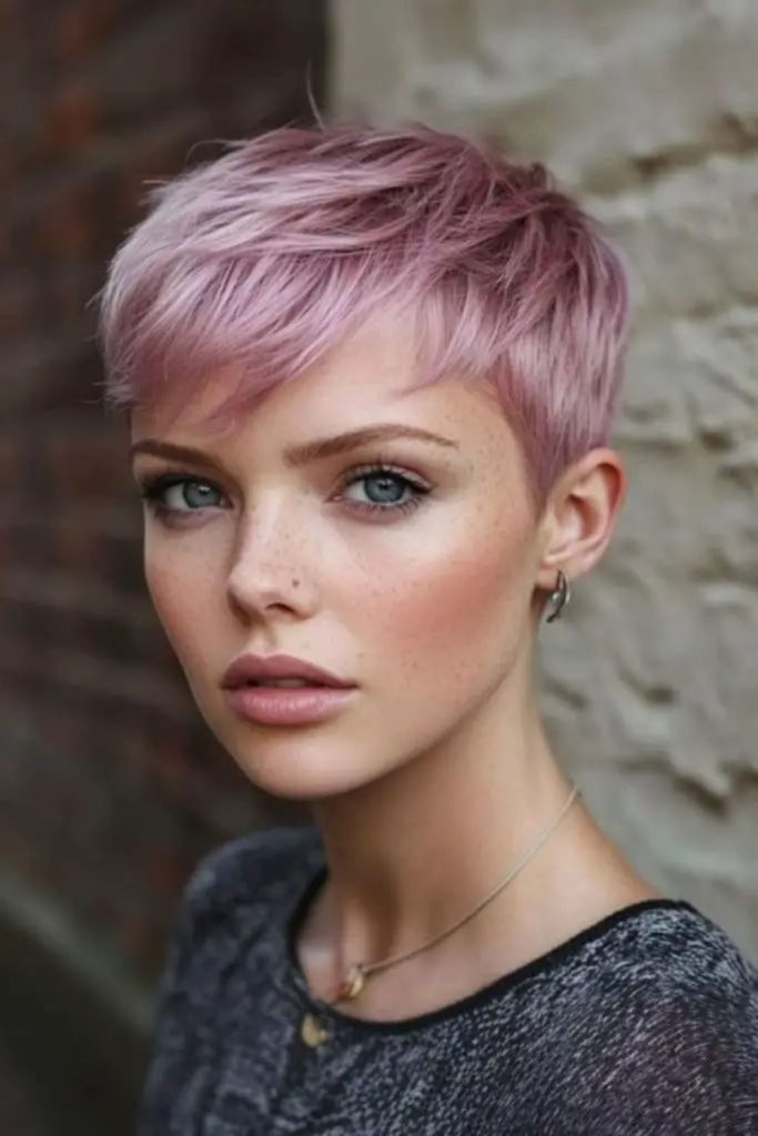 Soft rosy pixie with gentle flow.