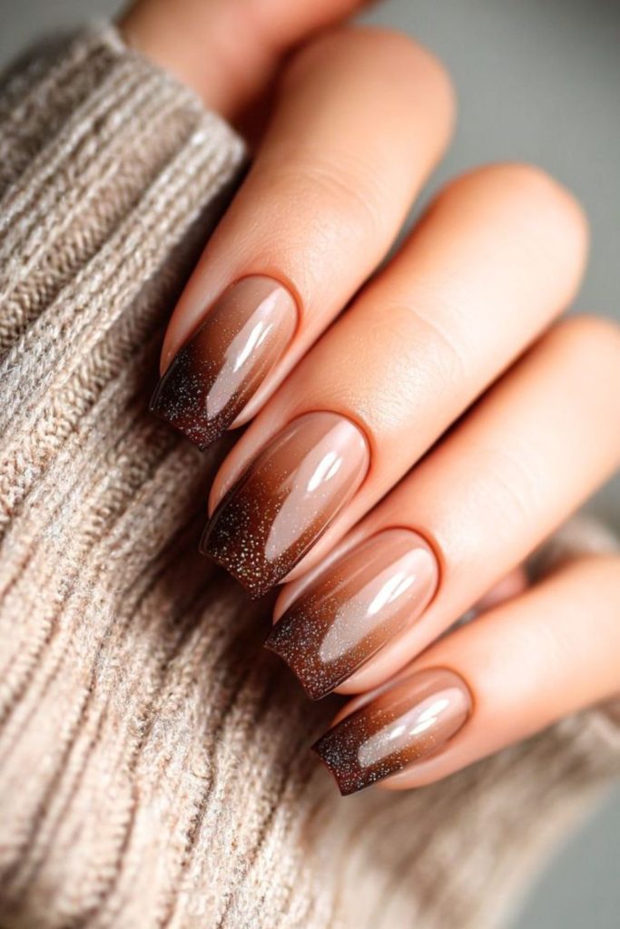 Burnt sugar warm brown nail design
