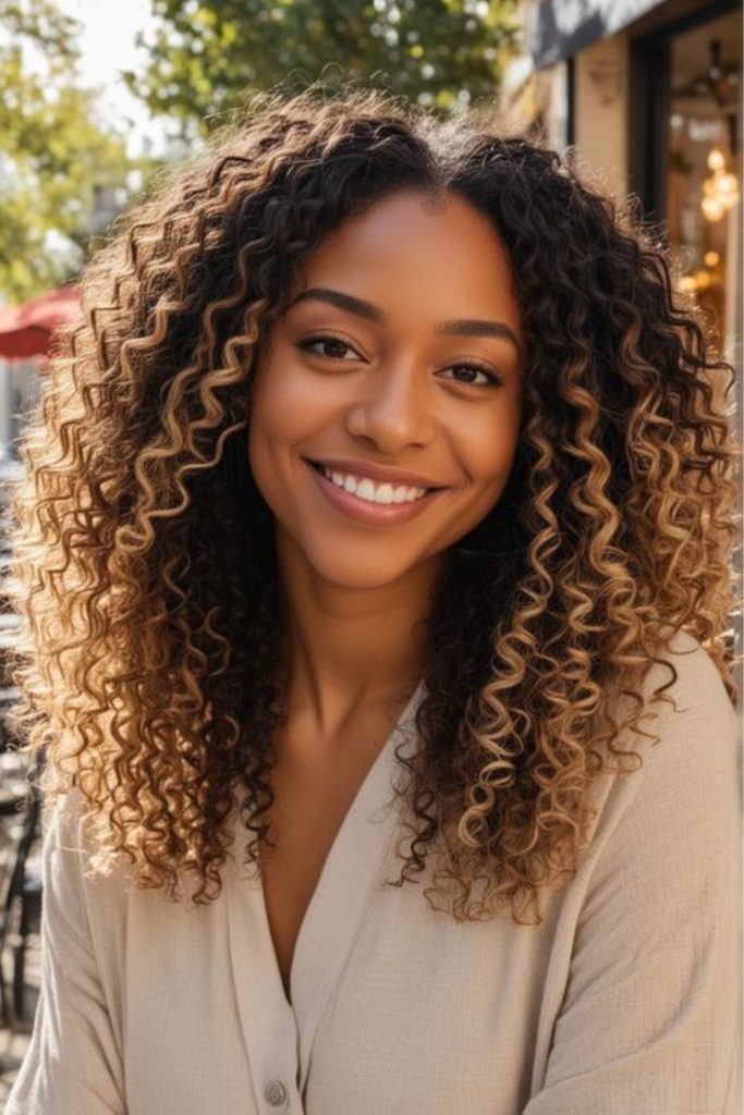 Airy caramel puff above nape