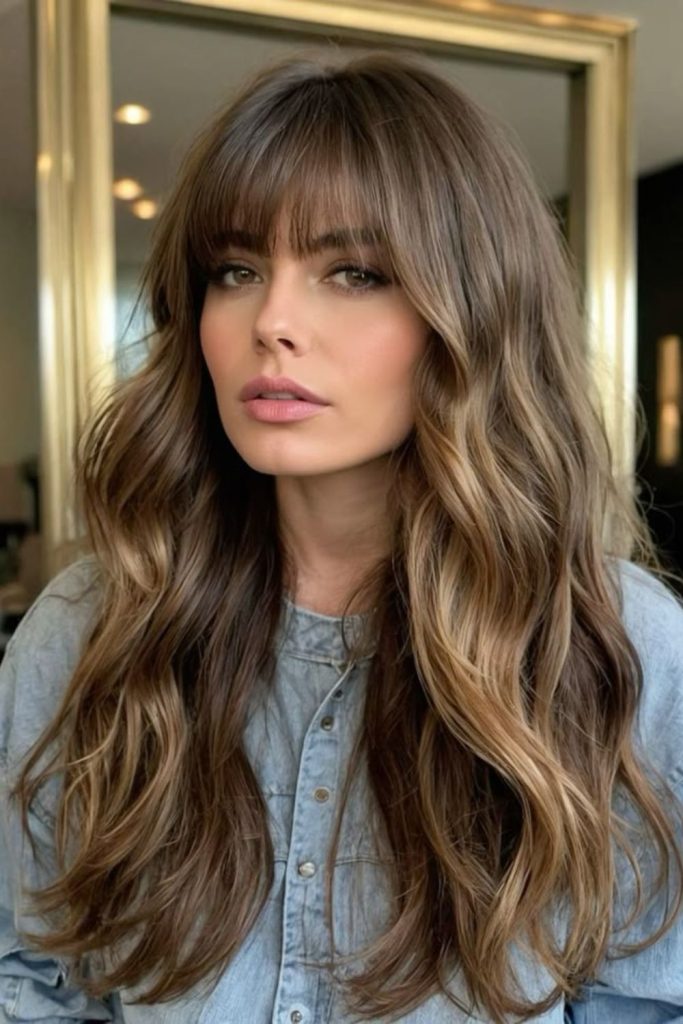 Warm caramel soft curtain bangs