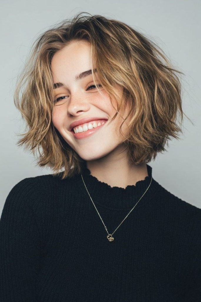 Soft curved bob shaping oval beauty.