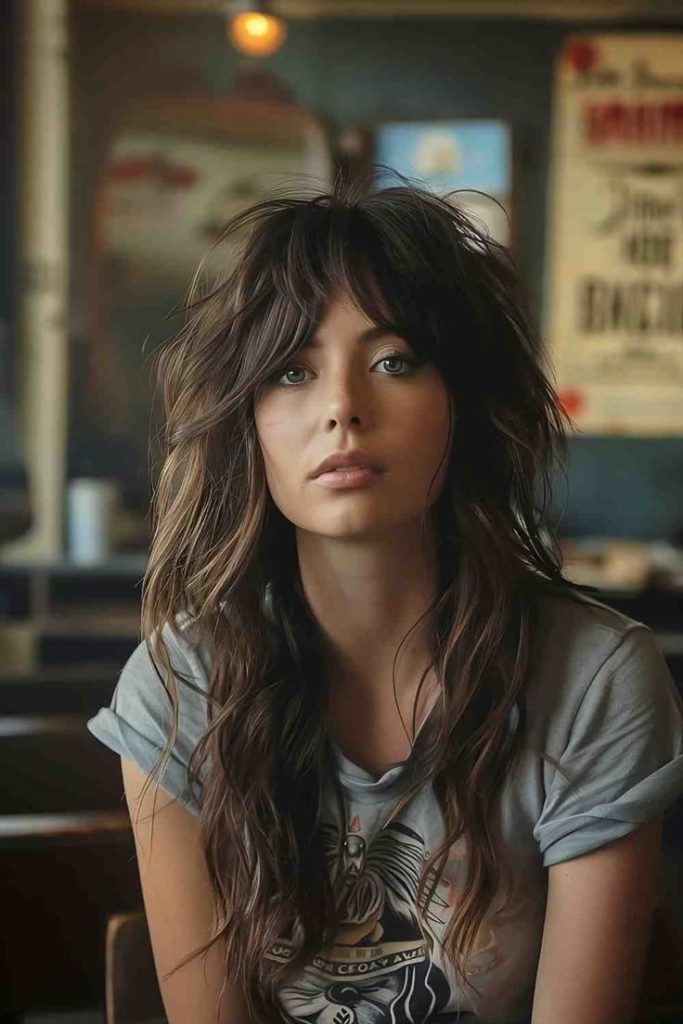 Deep brown soft curtain bangs