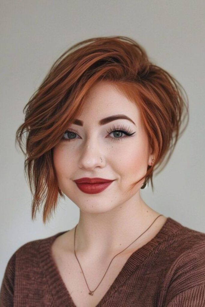 Warm copper toned short bob style