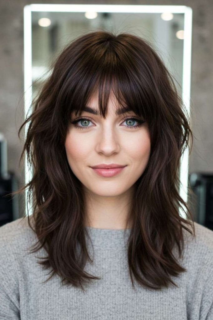 Astral-inspired layered hair with bangs