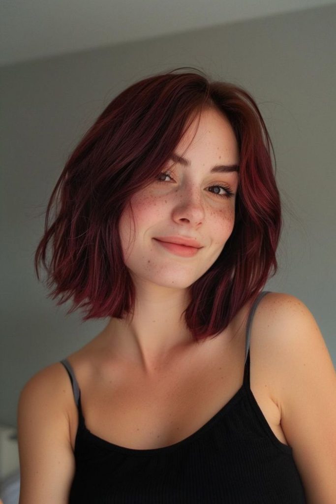 Red wavy bob with bold movement