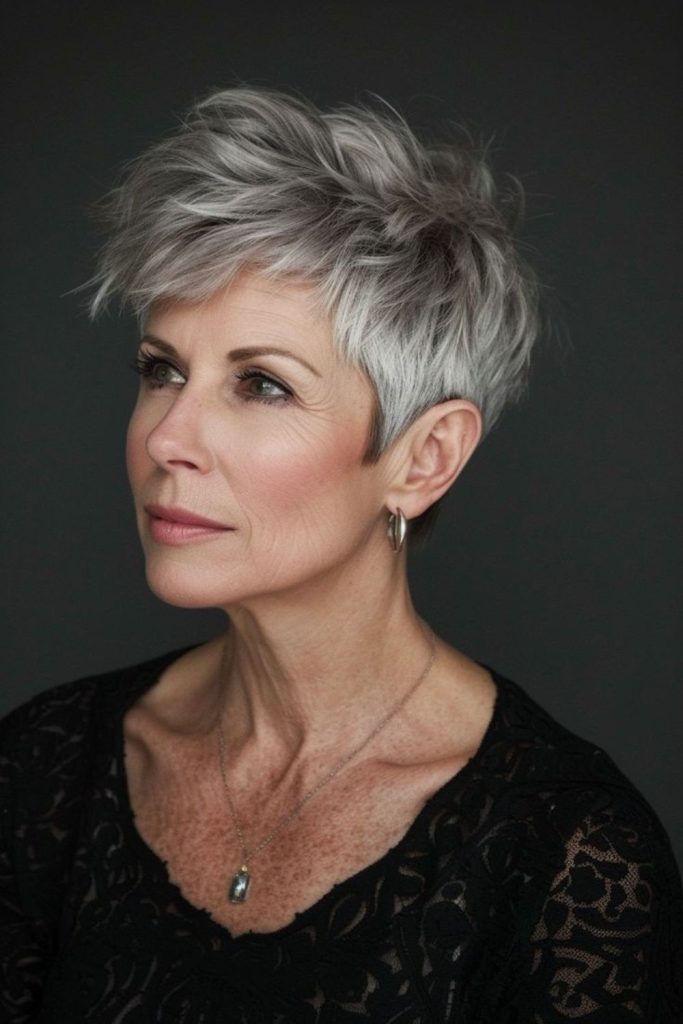 Crystal taper haircut with sleek edge.