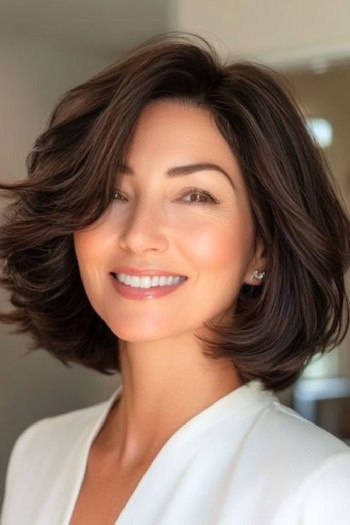 Curved bob perfection with inward edges.