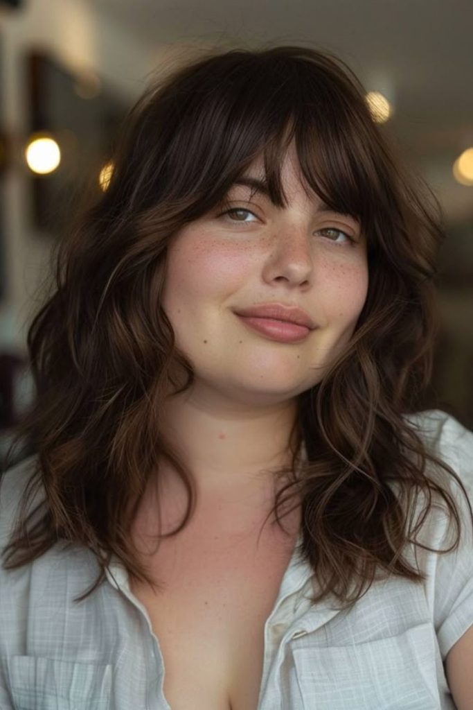 Curved fringe enhances feminine cheek shape