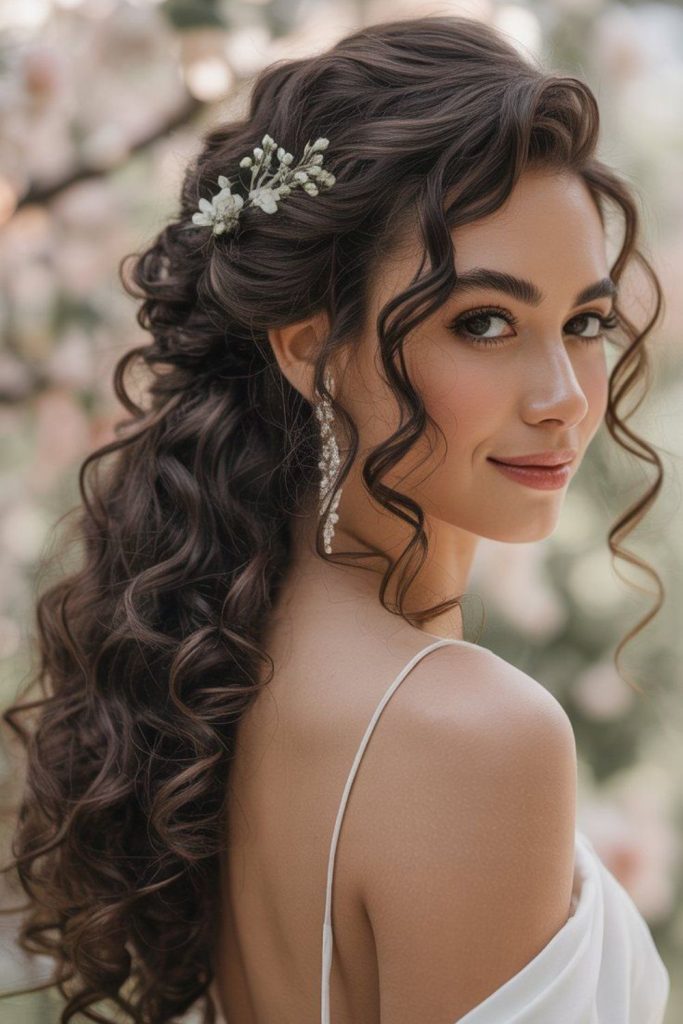 Spiral curls glimmering like dewdrops