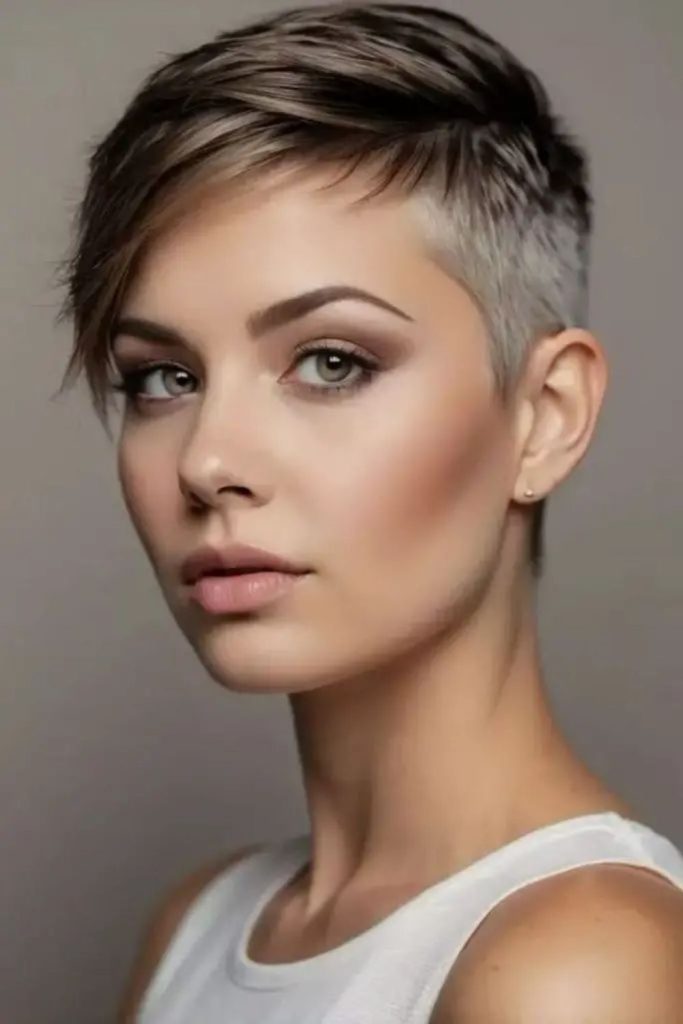 Crisp structured pixie with sharp edges.