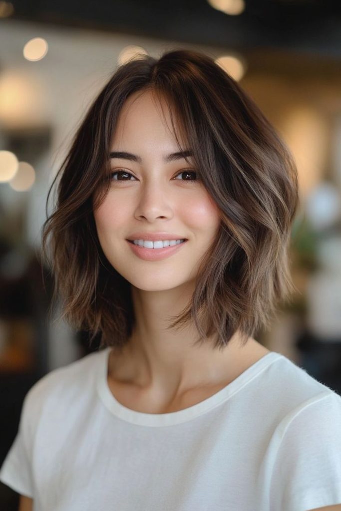 Smoky textured bob with fiery undertones