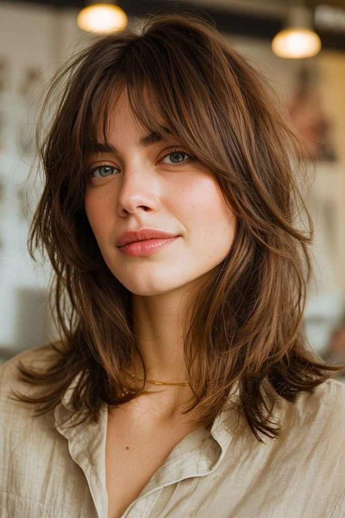 Fiery warm-toned lob with subtle waves